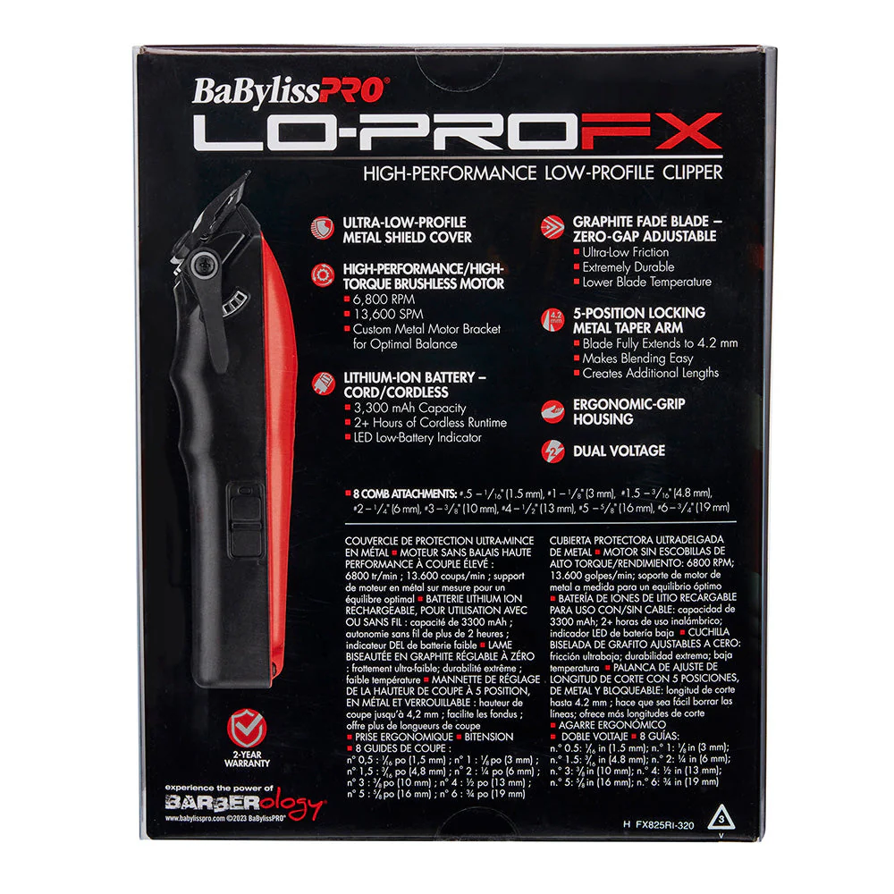 BaBylissPRO Lo-ProFX Clipper - Red Cord/Cordless - Image 3