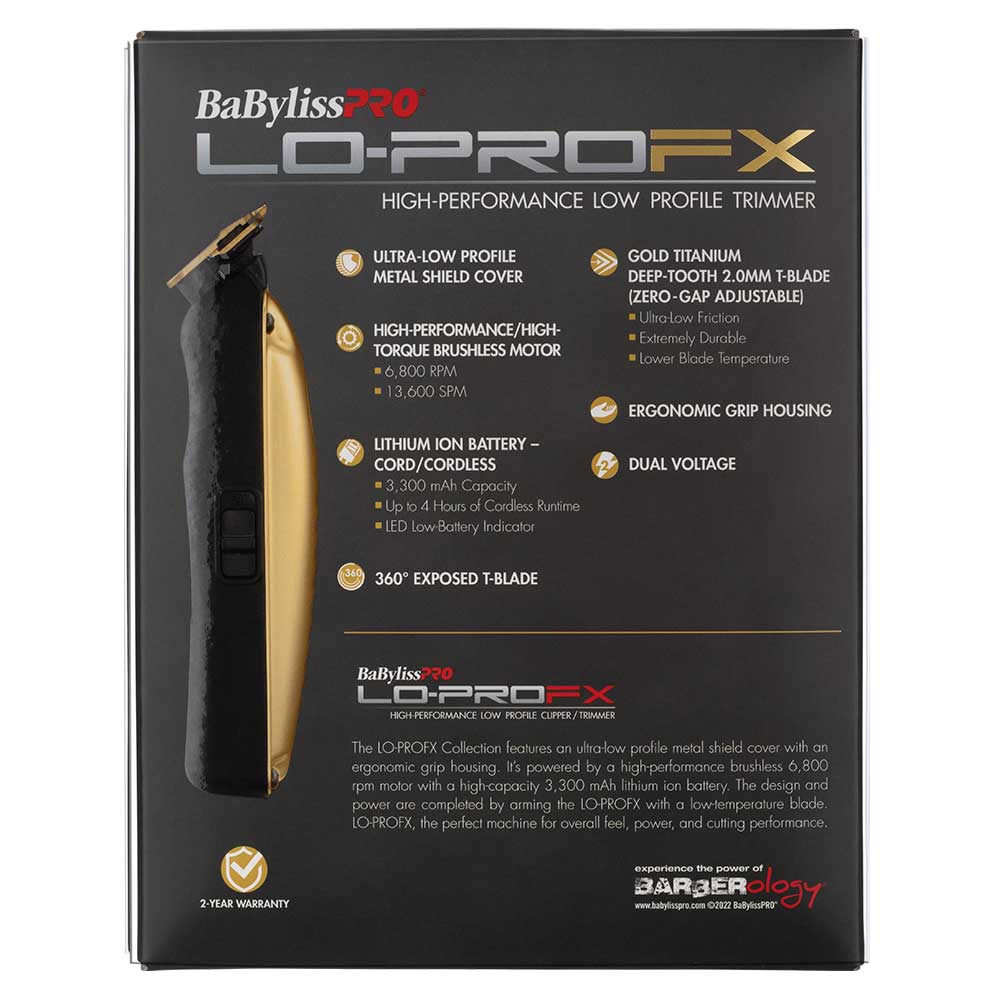 BaBylissPRO Lo-ProFX Trimmer - Gold Cord/Cordless - Image 2