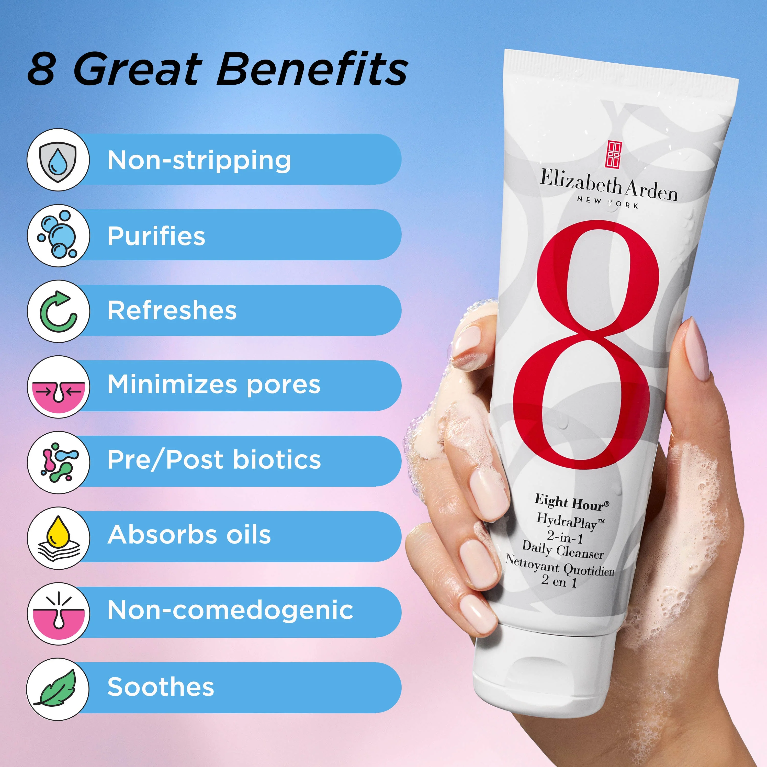 Elizabeth Arden Eight Hour HydraPlay 2-in-1 Daily Cleanser 125ml - Image 9
