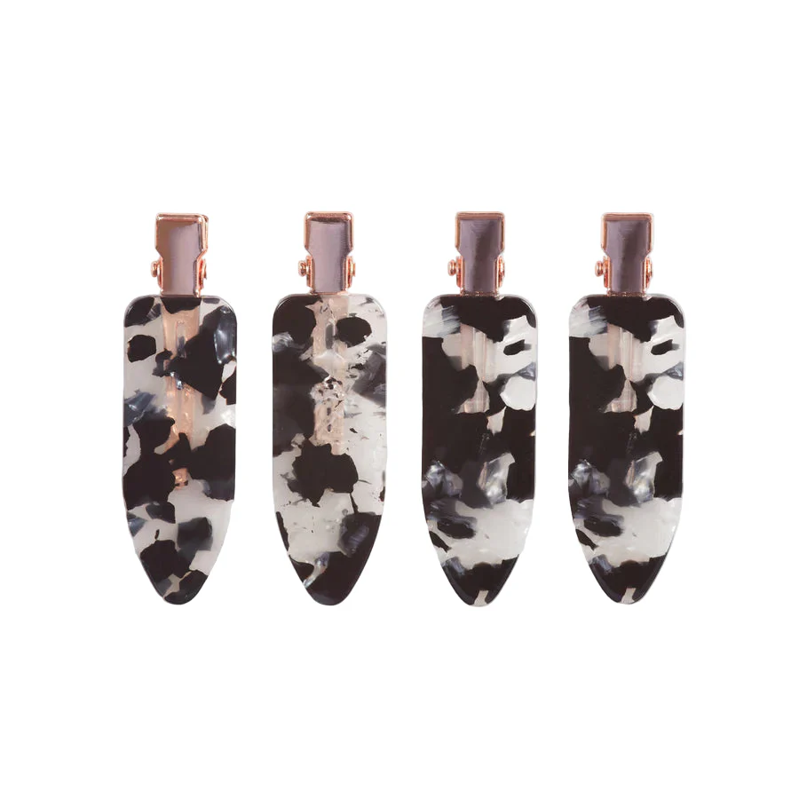 Kitsch Recycled Plastic Creaseless Clips 4pc Set - Black Terrazzo
