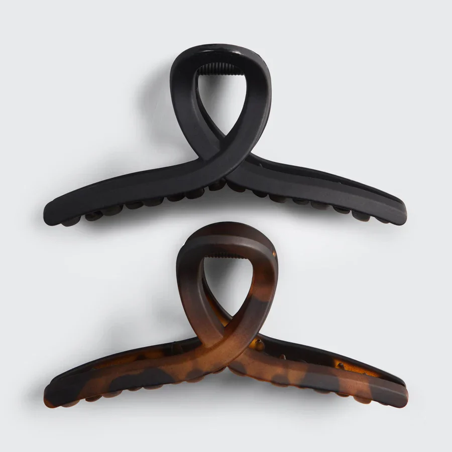 Kitsch Recycled Plastic Loop Claw Clips 2pc Set - Black & Tort - Image 2