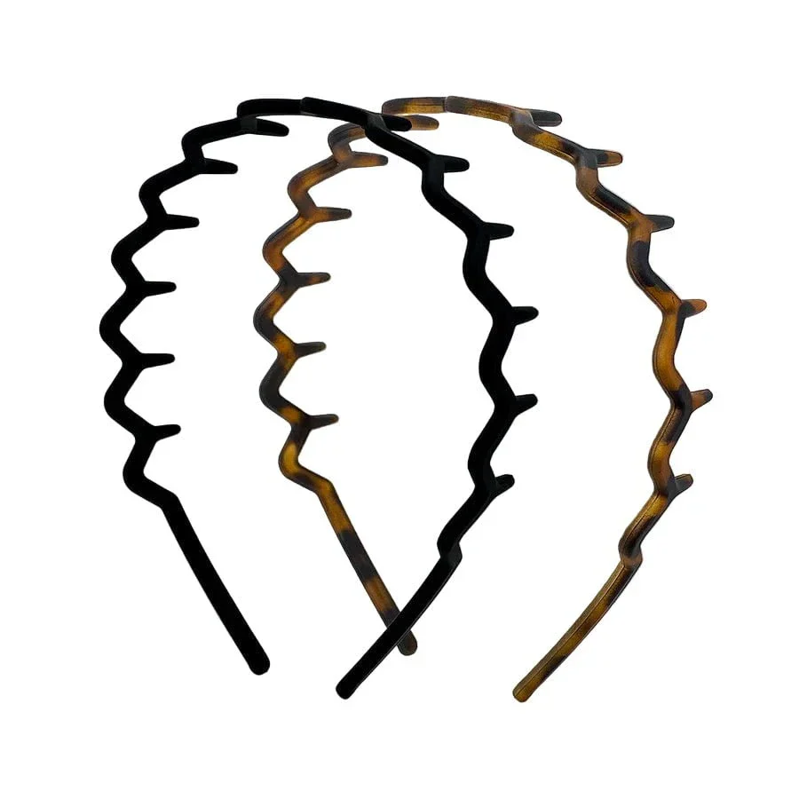 Kitsch Recycled Plastic Zigzag Headbands 2pc Set - Black & Tort
