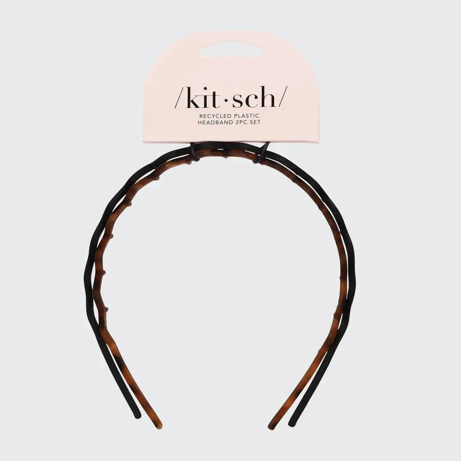 Kitsch Recycled Plastic Zigzag Headbands 2pc Set - Black & Tort - Image 2