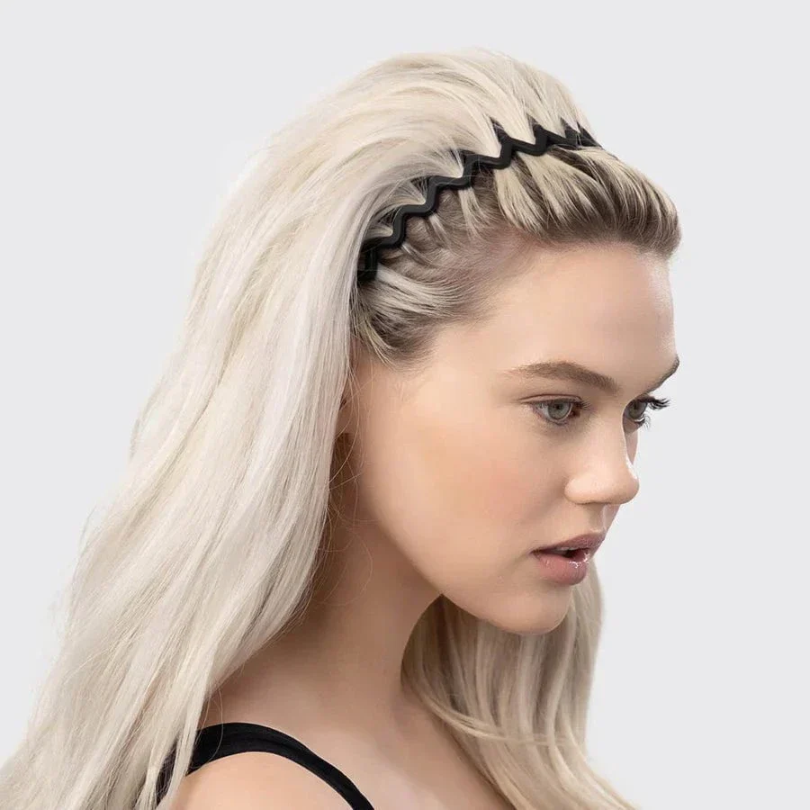 Kitsch Recycled Plastic Zigzag Headbands 2pc Set - Black & Tort - Image 3