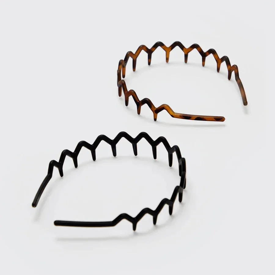 Kitsch Recycled Plastic Zigzag Headbands 2pc Set - Black & Tort - Image 4
