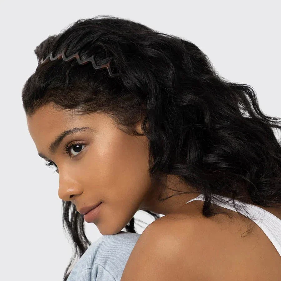 Kitsch Recycled Plastic Zigzag Headbands 2pc Set - Black & Tort - Image 5