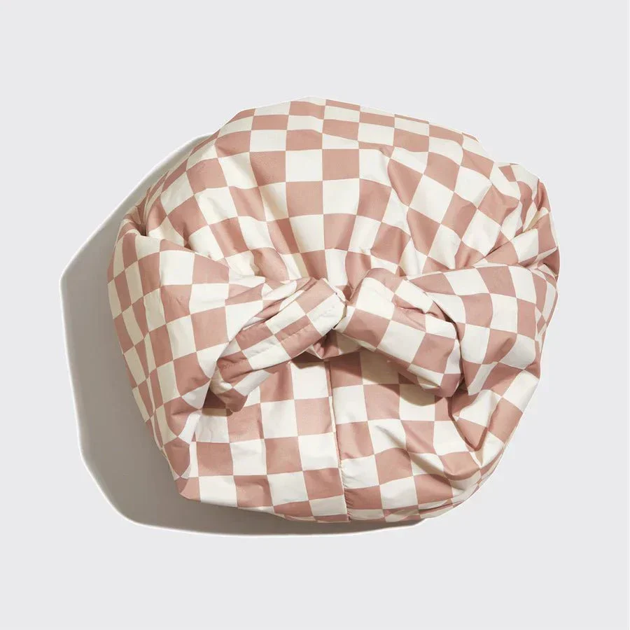 Kitsch Satin-Lined Flexi Shower Cap - Terracotta Checker - Image 4