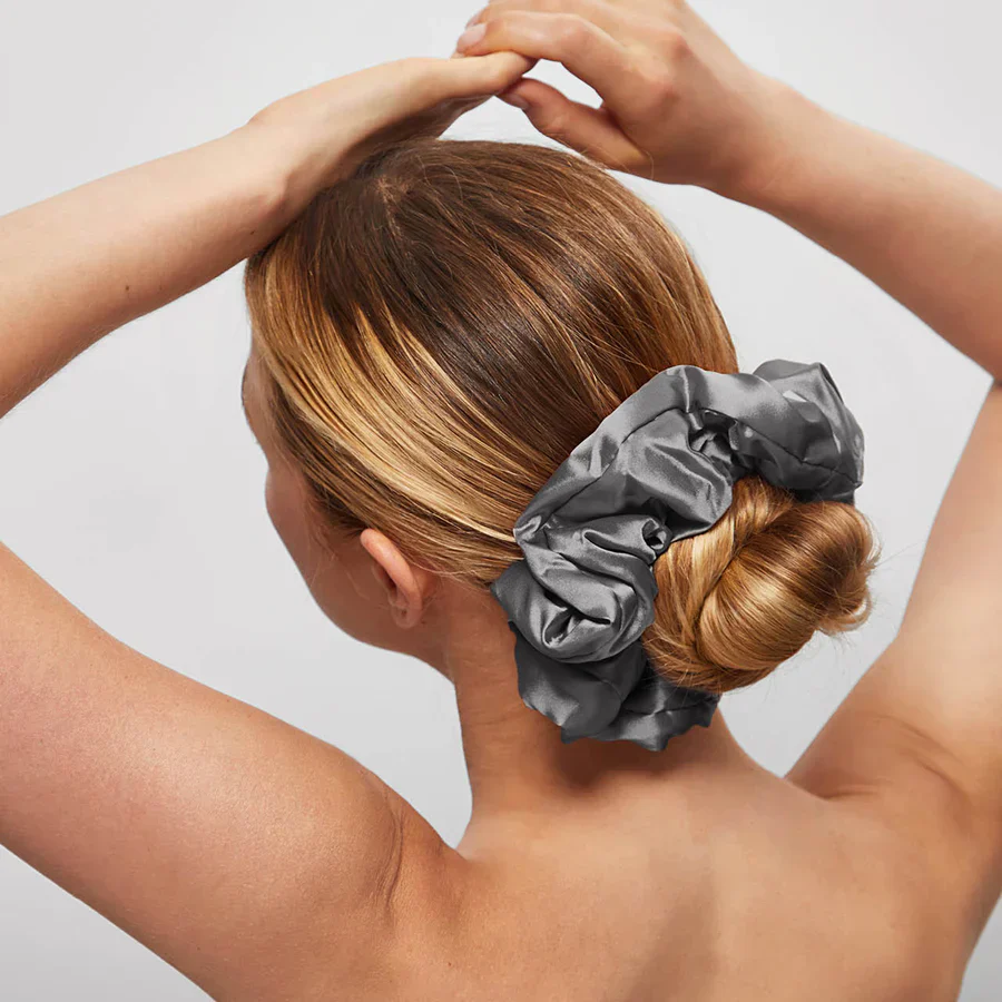 Kitsch Satin Pillow Scrunchies 2pc Set - Charcoal & Gold - Image 3