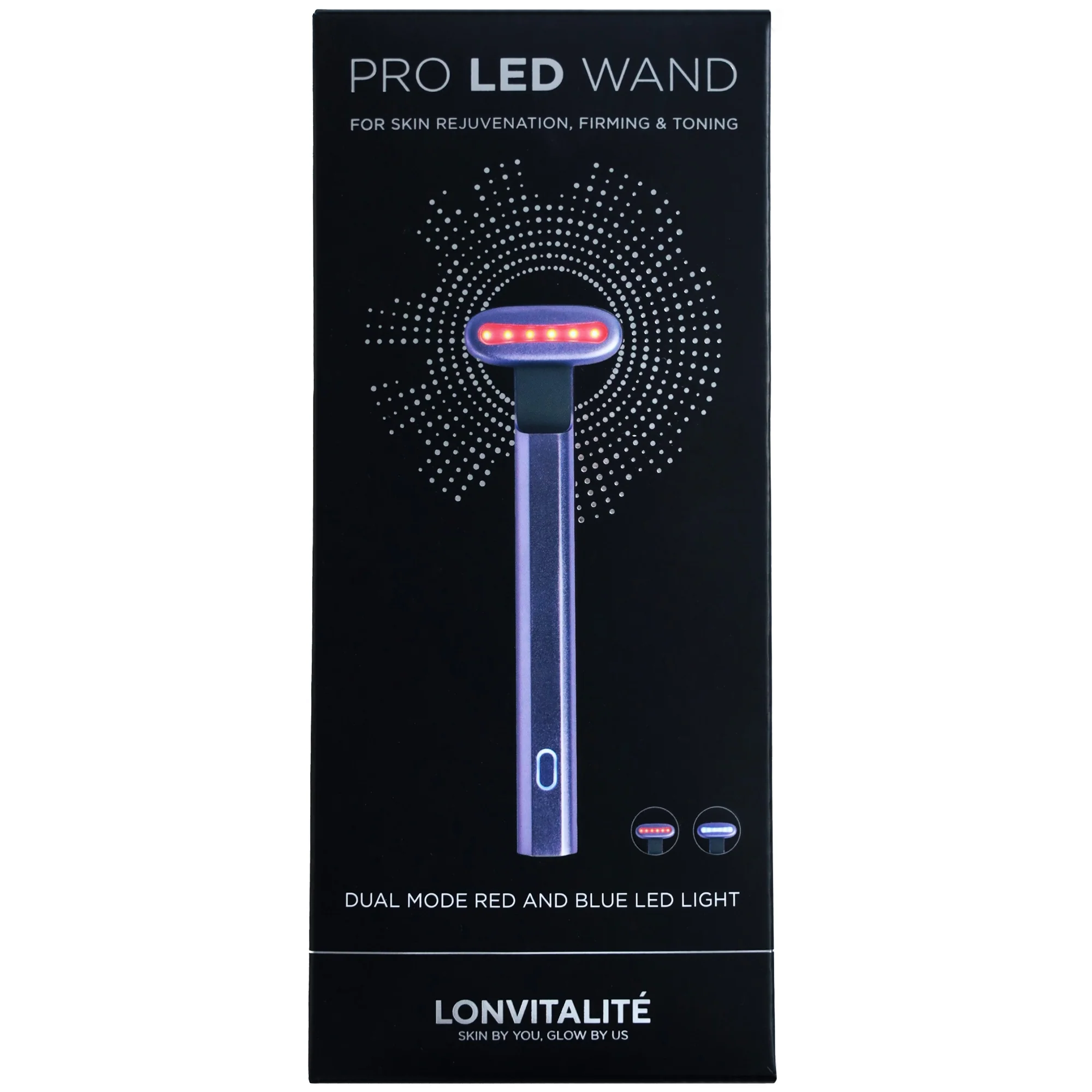 Lonvitalite Pro LED 5-1 Dual Red and Blue LED Light Therapy Facial Wand - Black - Image 2