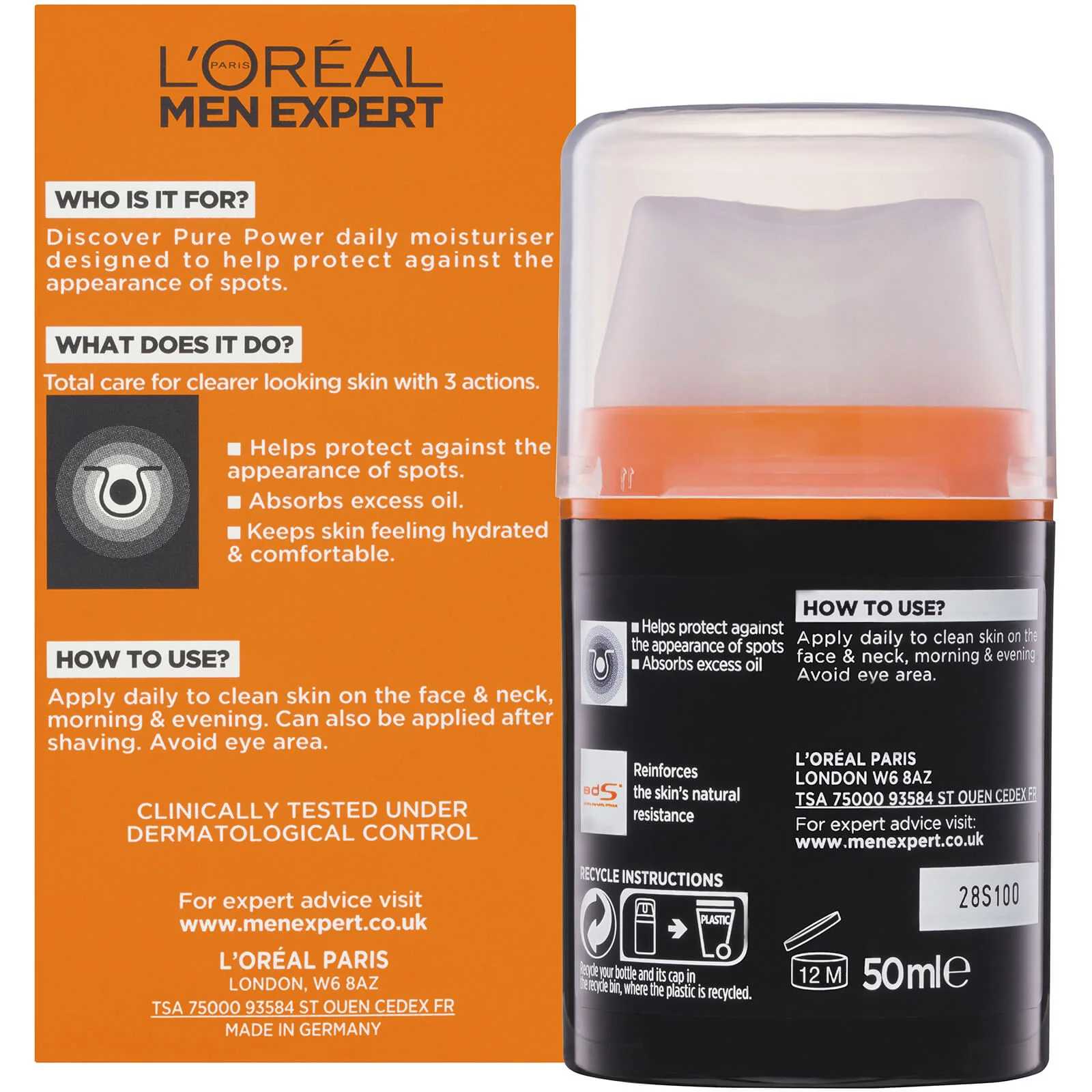 L'Oréal Paris Men Expert Pure Power Moisturiser 50ml - Image 2