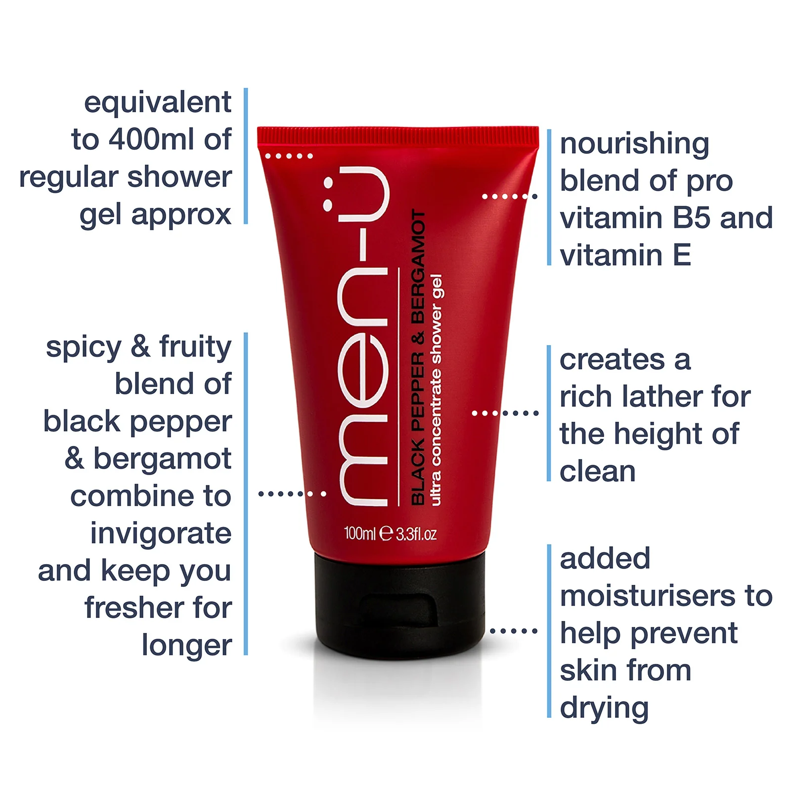 men-u Black Pepper & Bergamot Shower Gel 100ml - Image 3