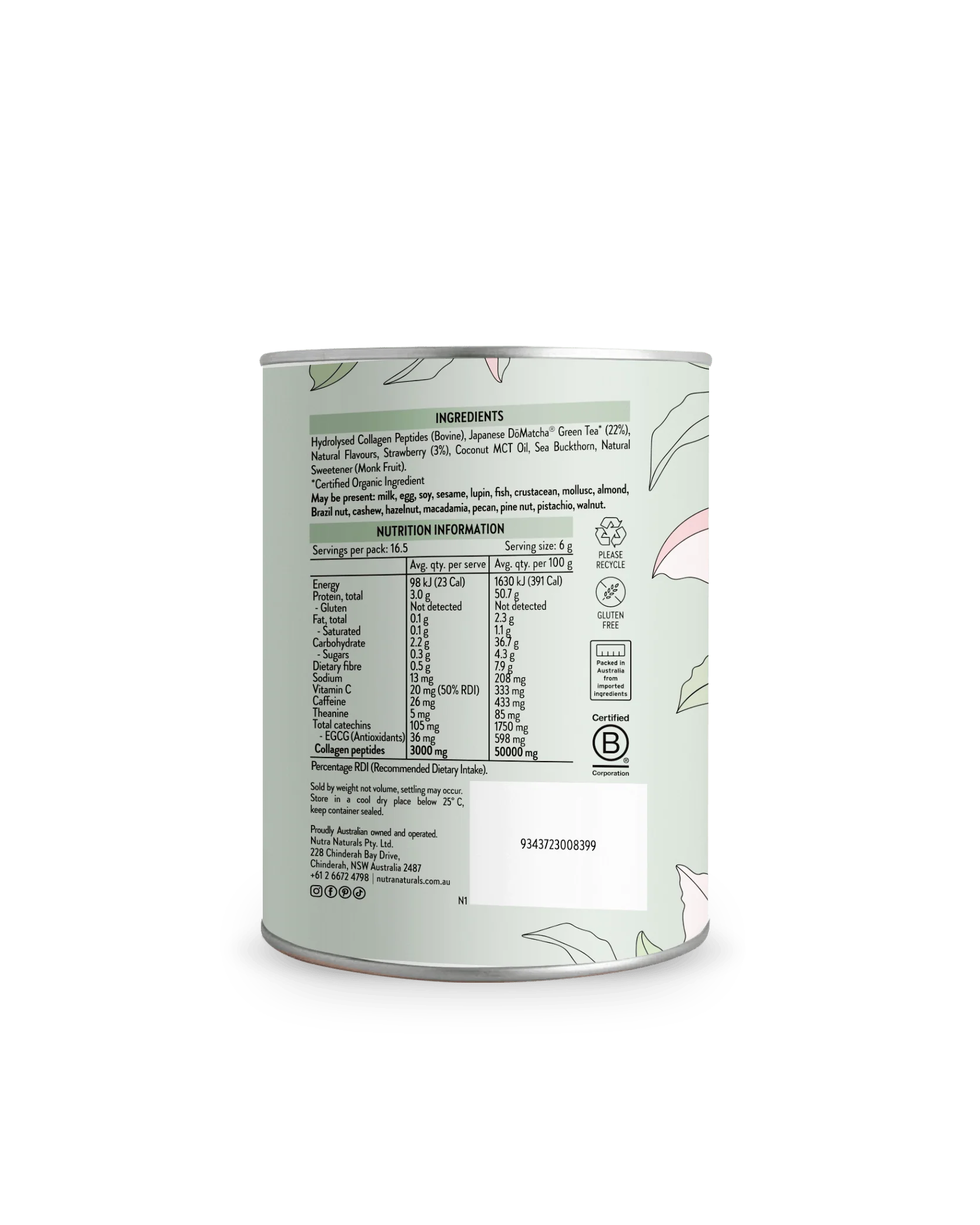 Nutra Naturals Collagen Strawberry Matcha Latte 100g - Image 2