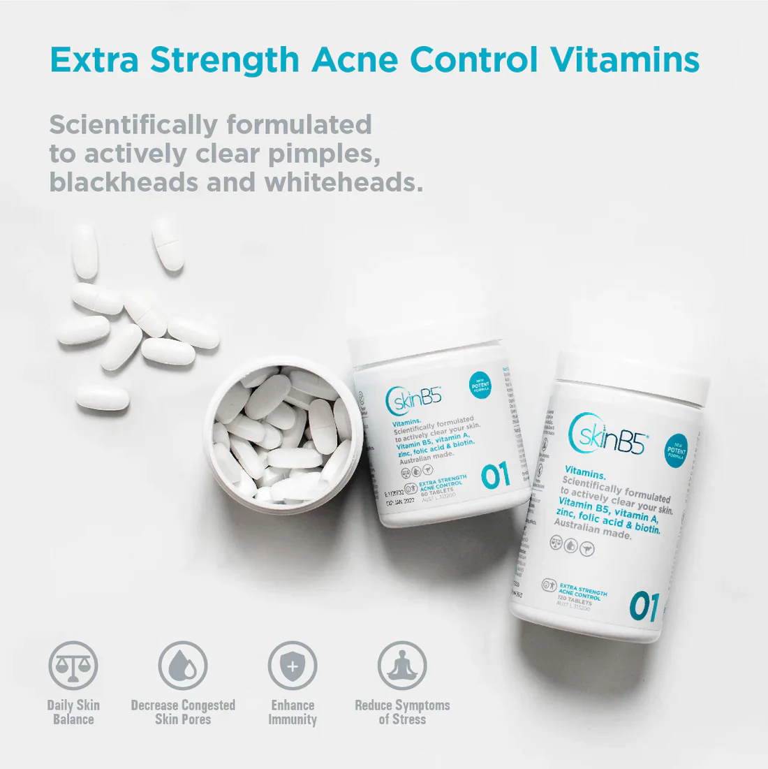 SkinB5 Extra Strength Acne Control Tablets x 60 - Image 4