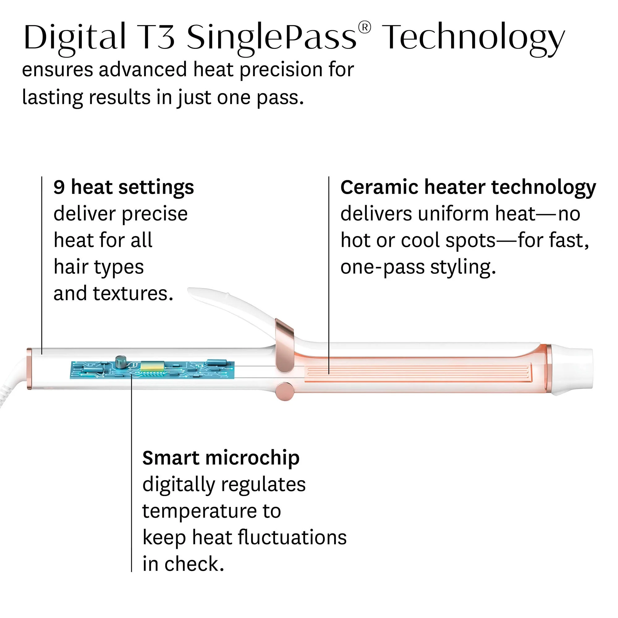 T3 SinglePass Curl X Ceramic Curling Iron 32mm - Image 5
