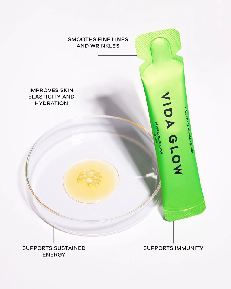 Vida Glow Liquid Collagen Skin + Energy - Green Apple 15 x 12.5ml Sachets - Image 2