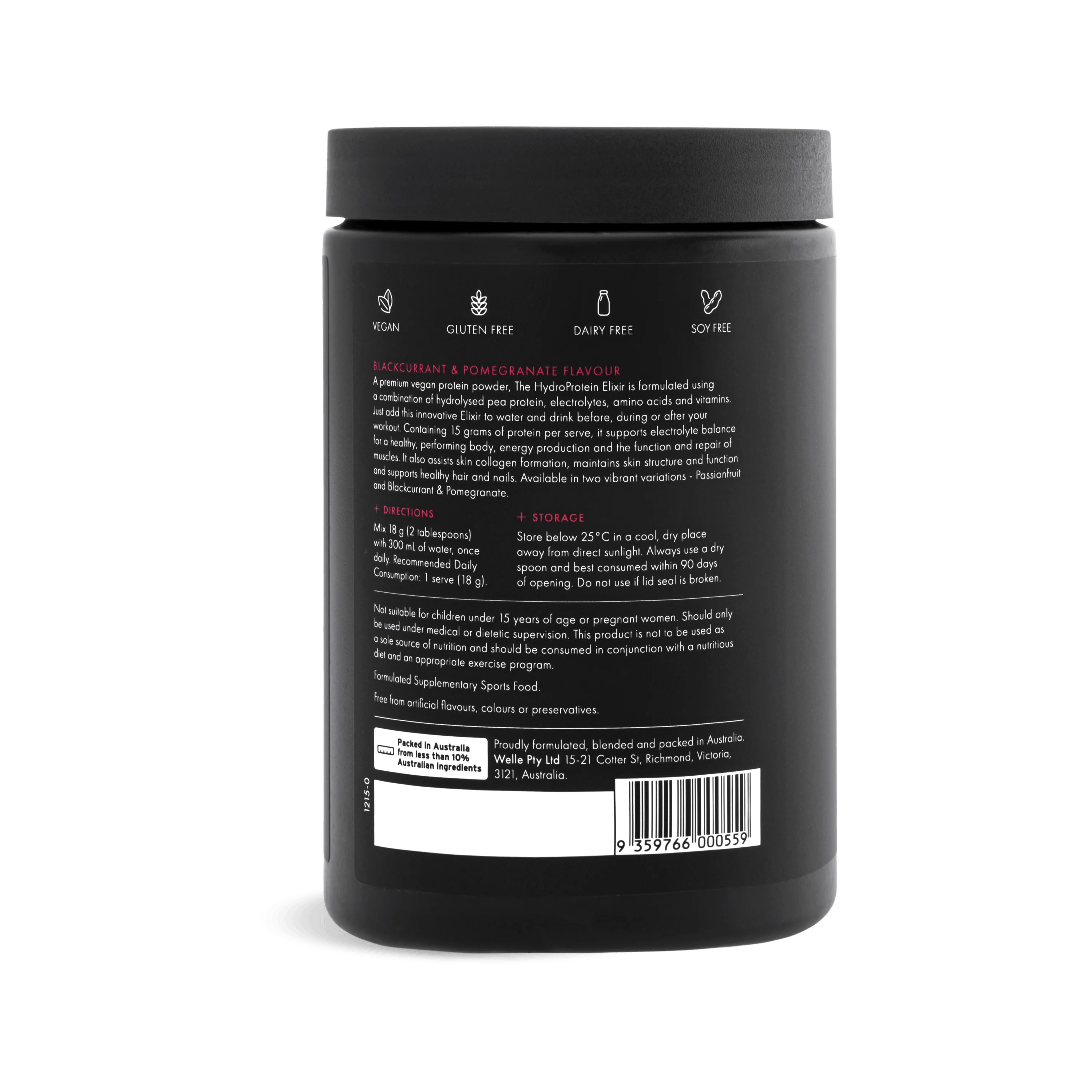 WelleCo The HydroProtein Elixir -  Pomegranate & Blackcurrant 270g - Image 8
